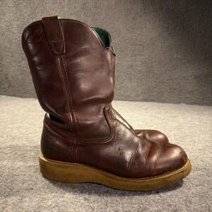 Georgia Work Western Boots Mens 7 D Brown Leather Pull On Wedge Sole Workwear